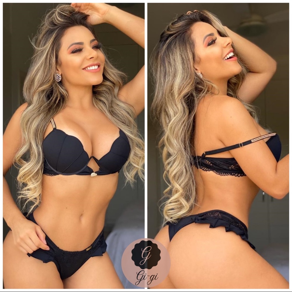 Rhinestone sexy black push-up bra lingerie set - imported from brazil 🇧🇷